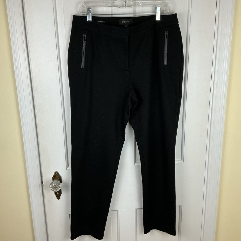 Talbots Black Faux Leather Trim Pants Size 12 Stretch EUC
